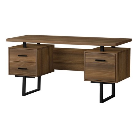 MONARCH SPECIALTIES Computer Desk, Home Office, Laptop, Left, Right Set-up, Storage Drawers, 60"L, Work, Metal, Walnut I 7625